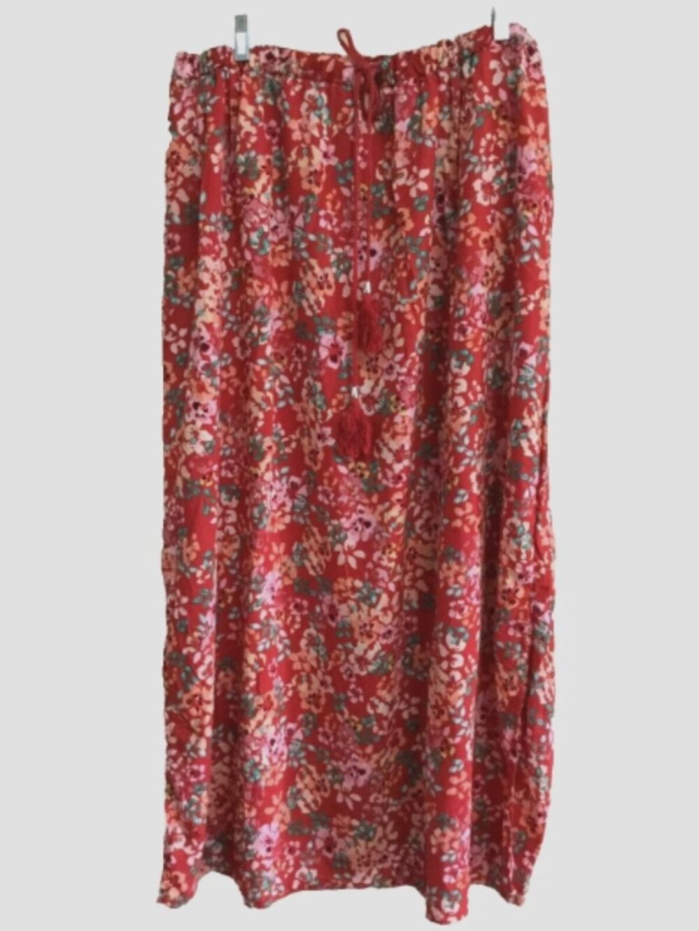 Chances R Women Size 1X Casual Maxi Long Skirt Elastic Waist Rust Pink Green